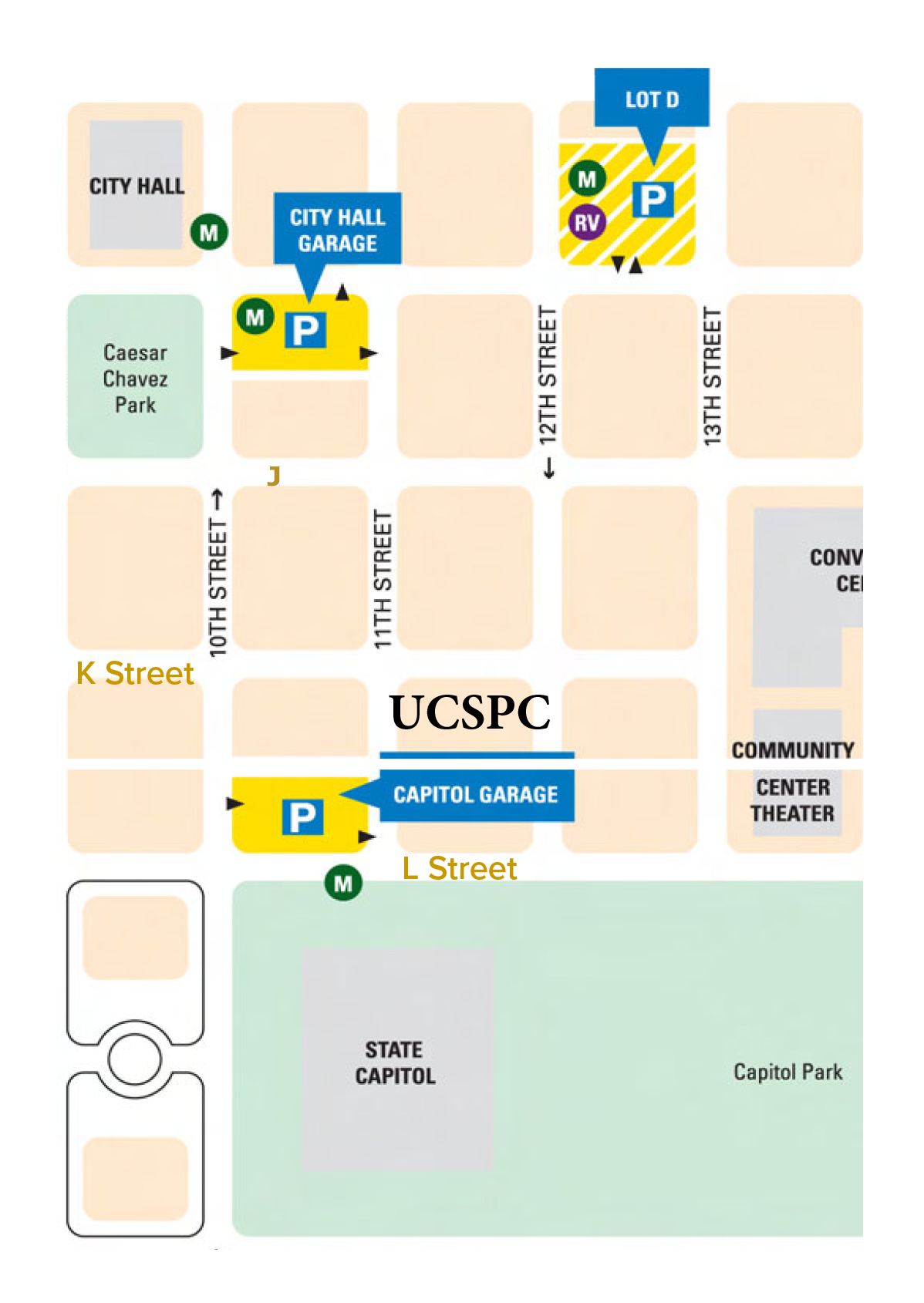 Map of parking near the center